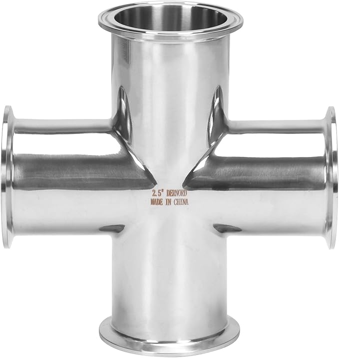 DERNORD 4 Way Cross Clamp Fits 2.5" Tri-clamp Sanitary Fitting Stainless Steel 304, 64mm Pipe OD