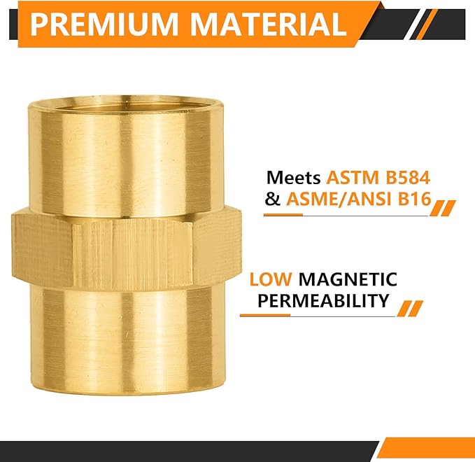 20-PCs HeSun Brass Pipe Fitting, 1/4" NPT Female x 1/4" NPT Female Hex Pipe Adapter