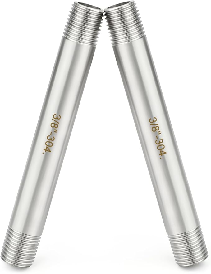 TAISHER 2PCS Stainless Steel Pipe Fittings, 3/8" BSP Male x 3/8" BSP Male Threaded, 4" Length Nipple Cast Pipe