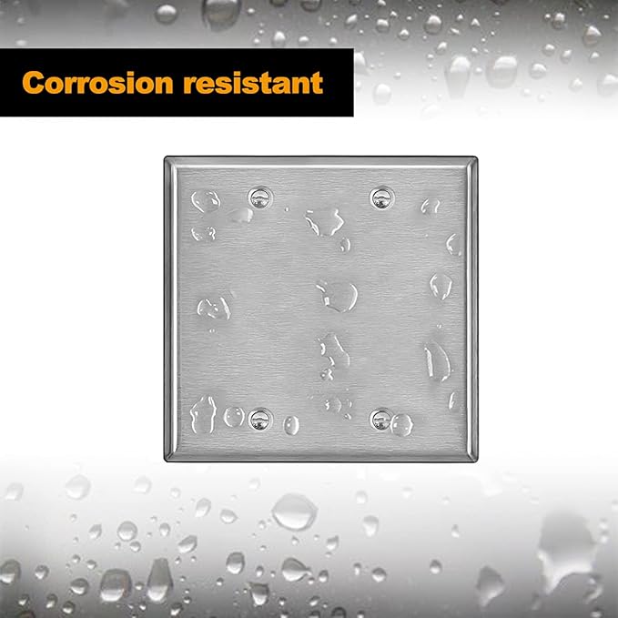 [2 Pack] BESTTEN 2-Gang Blank Metal Wall Plate with Ｗhite or Clear Plastic Film, No Device Corrosion-Resistant Stainless Steel Outlet Cover, Standard Size, H4.53” x W4.57”, Brushed Finish