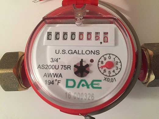 DAE AS200U-75RP Hot Water Meter with Pulse Output, 3/4" NPT Couplings, Gallons.