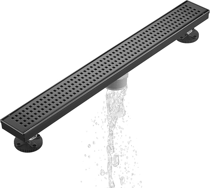 Sharp-tec 36 inch Linear Shower Drain, Black Rectangular Floor Drain, V-Shape Design Drain Channel, 304 Stainless Steel, cUPC Certificated for Bathroom Shower Room (Drain Base is Not Included)