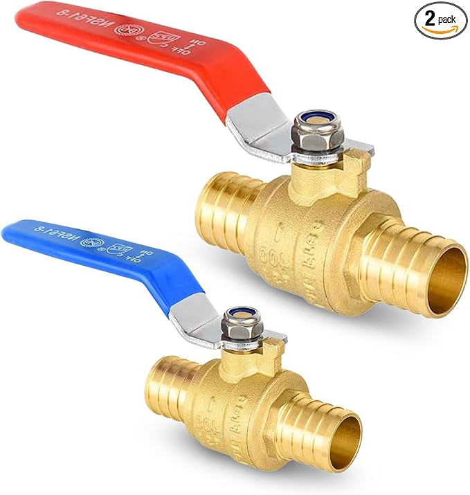 2 Pack Ball Valves, 1" Pex Crimp Shut Off Valve, Brass Full Port Pex B Shut Off Ball Valve for Hot and Cold Water, NSF/ANSI 61 Certified