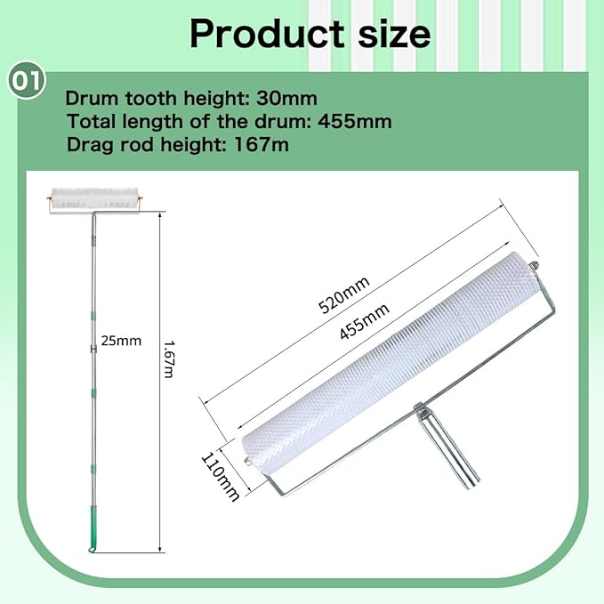 Spiked Screeding Compound Roller, 20" x 1" Remove Bubble Smooth Level Screed Surface with 5.48Feet Extension Pole for Self Leveling Concrete & Epoxy Floors