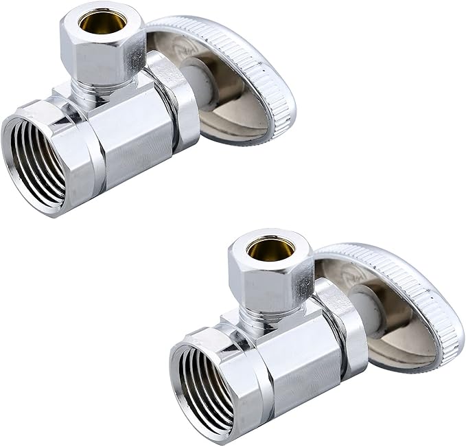 (2-Pack) Cyrret Angle Stop Shut off Valve Multi-Turn 1/2-Inch FIP Inlet X 3/8-Inch Compression Outlet, No Lead Brass Chromed, CUPC NSF AB1953 Approved