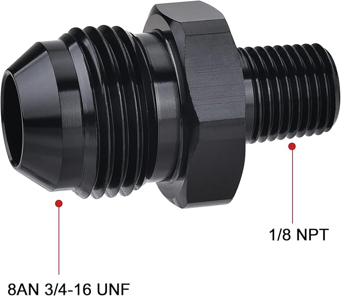 EVIL ENERGY 8AN Male Flare to 1/8" NPT Pipe Fitting Adapter Aluminum Straight Black 4PCS