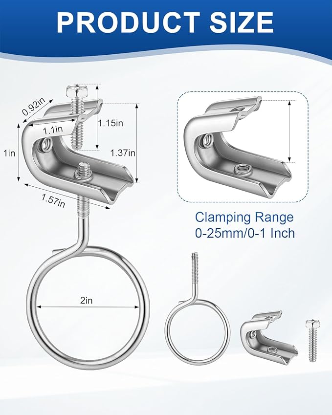 50 Pcs 1/4" x 20 Beam Clamp, 2 Inch Beam Clamps Steel Small C Clamps with Screws Rings Threaded Bridle Rings Hangers for Electricians, Pipe, Supports Up to 75 Lbs