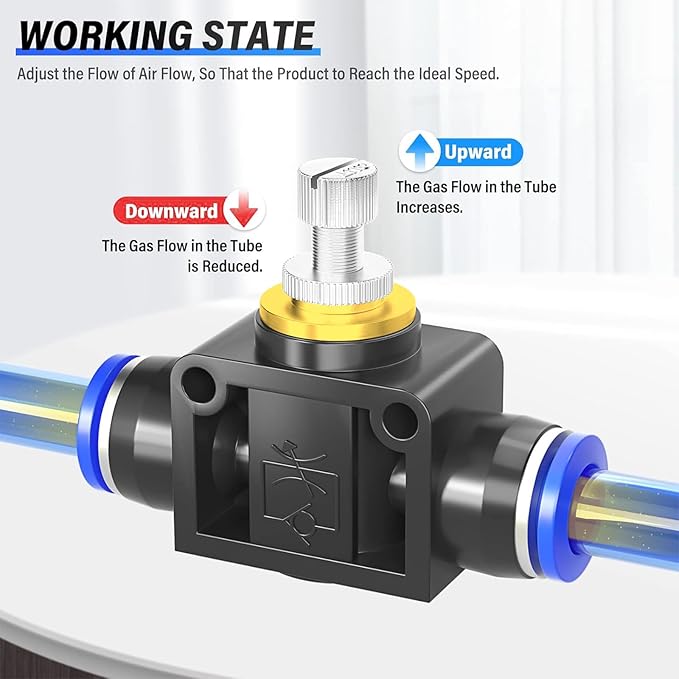 TAILONZ PNEUMATIC Air Flow Control Valve with Push-to-Connect Fitting, in-Line Speed Controller Union Straight - 4MM Tube OD x 4MM Tube OD SCF-4 （Pack of 5）