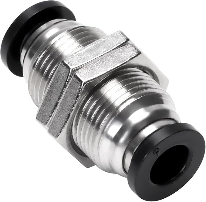 Bulkhead Union Push to Connect Tube Fitting 6mm Tube OD Double Threaded (5 Packs)
