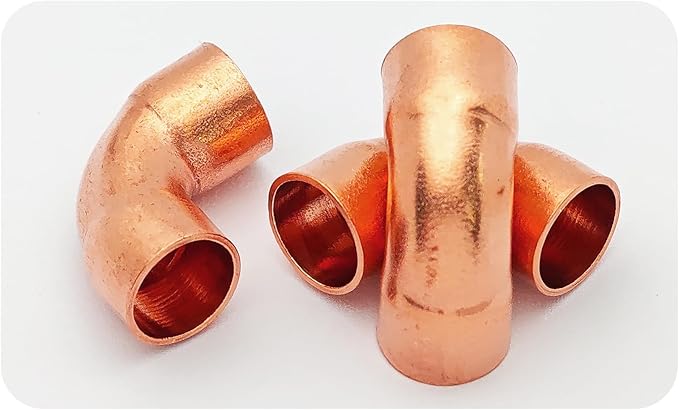 6Pcs 3/8 Inch ID 0.8mm Thick Pure Copper 90 Degree Elbow, Short Radius Pipe Fitting with Sweat Solder Connection for Plumbing HVAC Refrigeration System