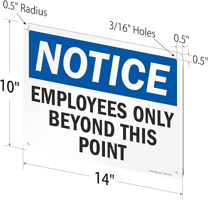 SmartSign 10 x 14 inch “Employees Only Sign, Employees Only Beyond This Point Sign” Metal Sign, 40 mil Laminated Rustproof Aluminum, Blue, Black and White, Made in USA