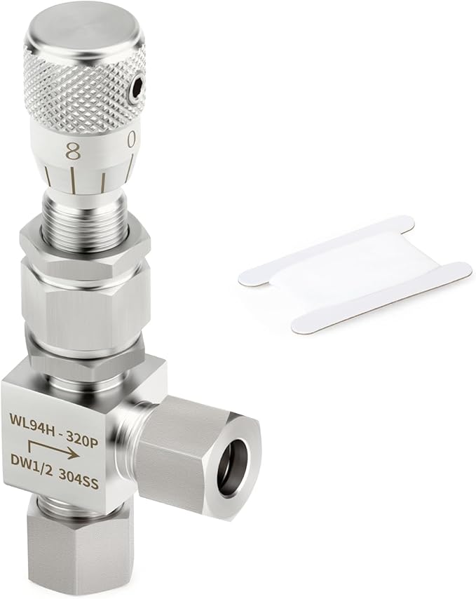 TAISHER 1PCS 304 Stainless Steel Reduce Port 3mm 90 Degree Elbow Needle Valve 1/2" OD，Accurate Dials For Micro Flow Control Instrument Gauge Water Gas Oil