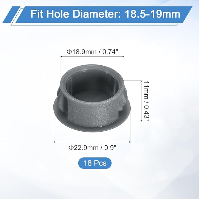 uxcell 18Pcs 19mm(3/4") Nylon Hole Plugs, Flush Type Panel Round Snap in Fastener Knockout Locking Plugs for Furniture Insert End Caps Panels, Gray