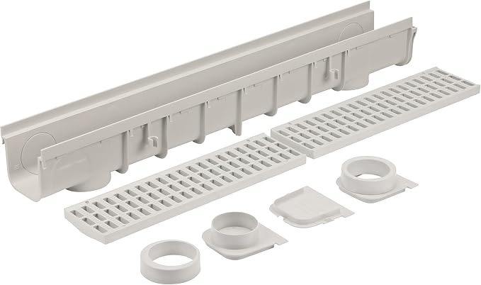 NDS 5” Pro Series Deep Profile Channel Drain Kit With HDPE Plastic Grates and End Caps, Trench & Channel Drainage For Driveway, Patio, Pool Deck, Courtyard, 5.5” x 39.4”, Gray
