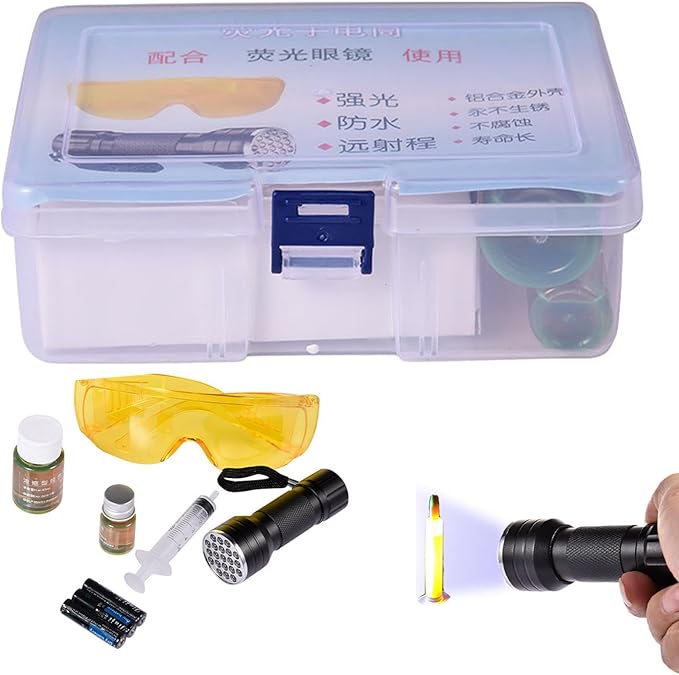 Uv Dye Refrigerant Car Ac Leak Detection Kit With Flashlight And Fluorescent Protective Glasses, Automotive Fluid Leak Detection Kit, Ac Refrigerant Uv Dye Leaks Detector Tool, Car Accessories