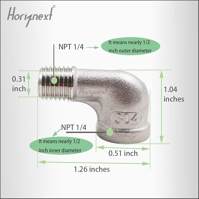 stainless steel NPT 1/4 elbow fitting 90 degree with male to female thread connecting water pipe air hose pvc tube cast coupling (4 pcs)