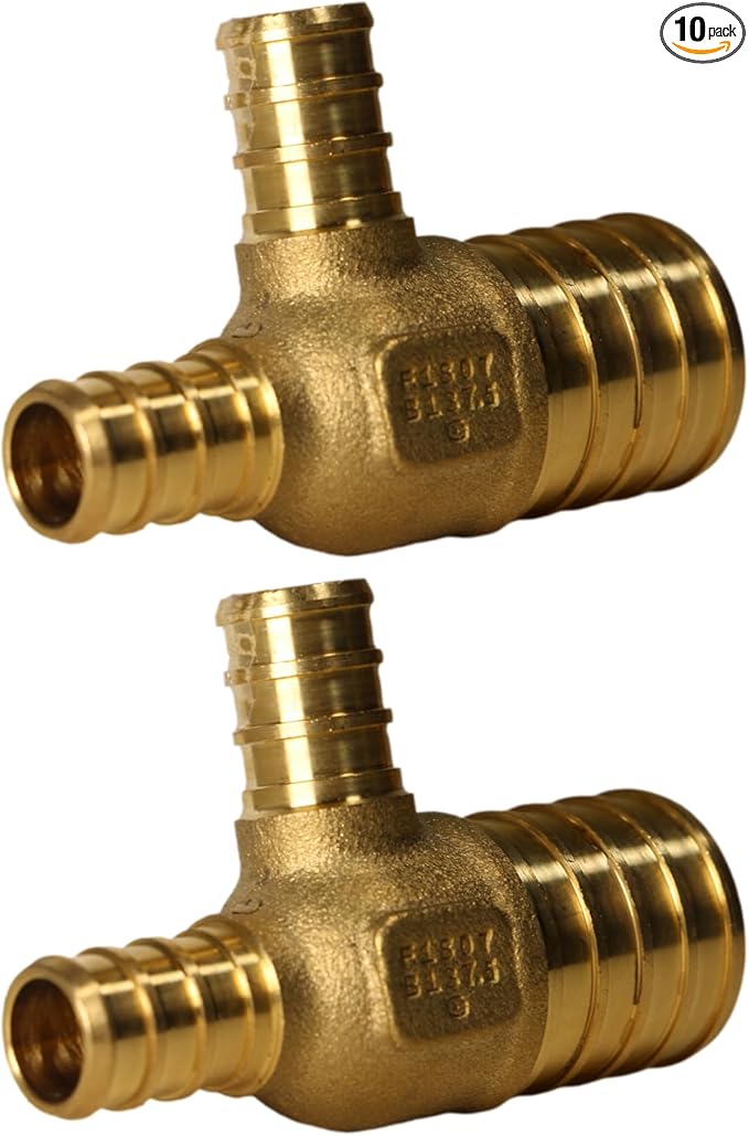 XFITTING 1 inch x 1/2 inch x 1/2 inch Pex Reducing Tee, Pex B Crimp Version 26-5-6=10X, 10 Pieces