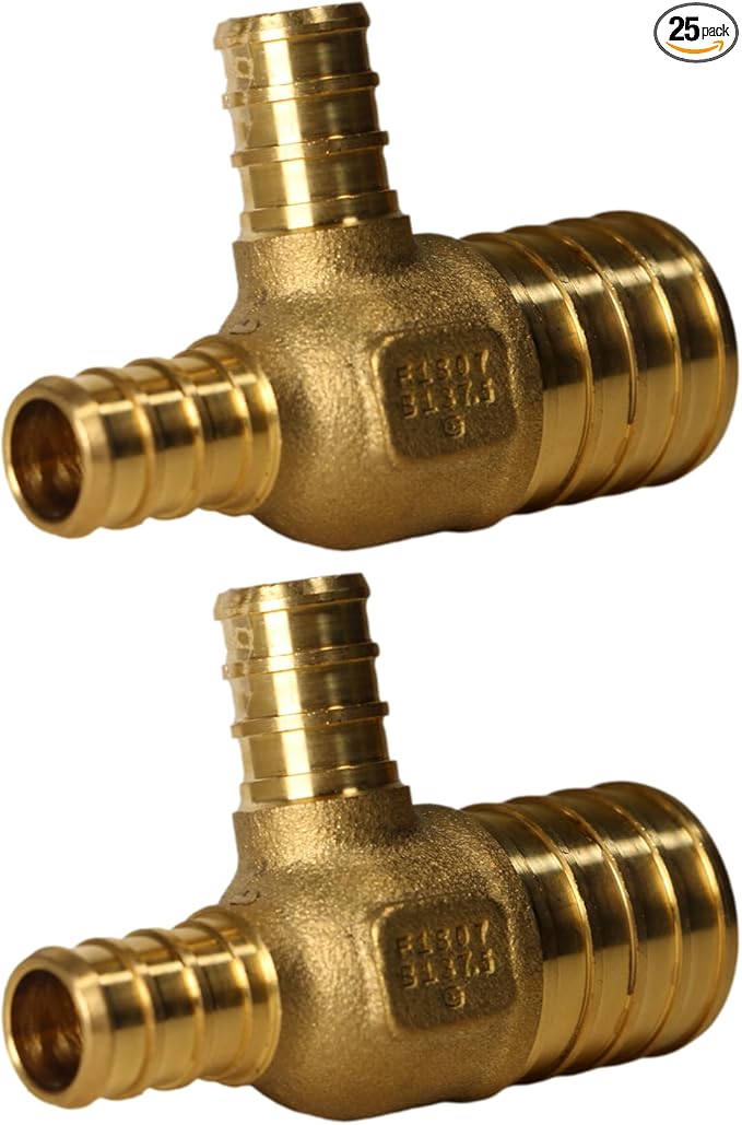 XFITTING 1 inch x 1/2 inch x 1/2 inch Pex Reducing Tee, Pex B Crimp Version 26-5-6=25X, 25 Pieces