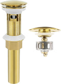 Bathroom Sink Drain, Gold Drain Stopper Bathroom Sink with Overflow,Pop Up Drain Assembly with Detachable Strainer Basket,Built-in Anti-Clogging Strainer,Stainless Steel Gold