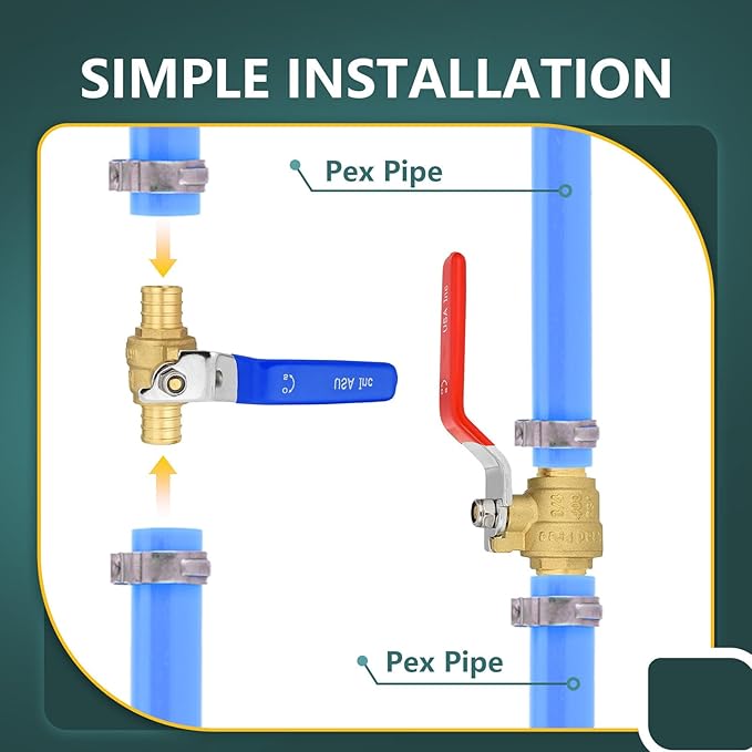 100 Pack Ball Valves, 3/4" Pex Crimp Shut Off Valve, Brass Full Port Pex B Shut Off Ball Valve for Hot and Cold Water, NSF/ANSI 61 Certified