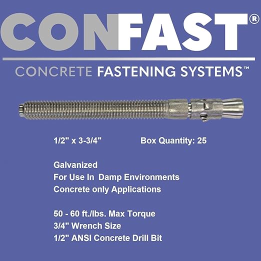 CONFAST 1/2" x 3-3/4" Galvanized Wedge Anchor (Box of 25)