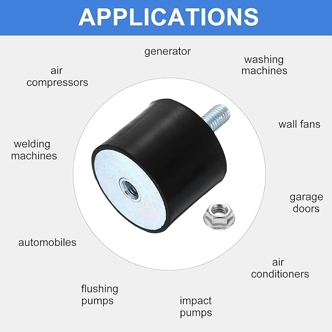 uxcell M10 Rubber Mounts, 1Pcs 50x40mm(DxH) Rubber Cylindrical Anti Vibration Isolator Shock Absorber with Lock Nut for Car Bobbin Generator Air Compressors