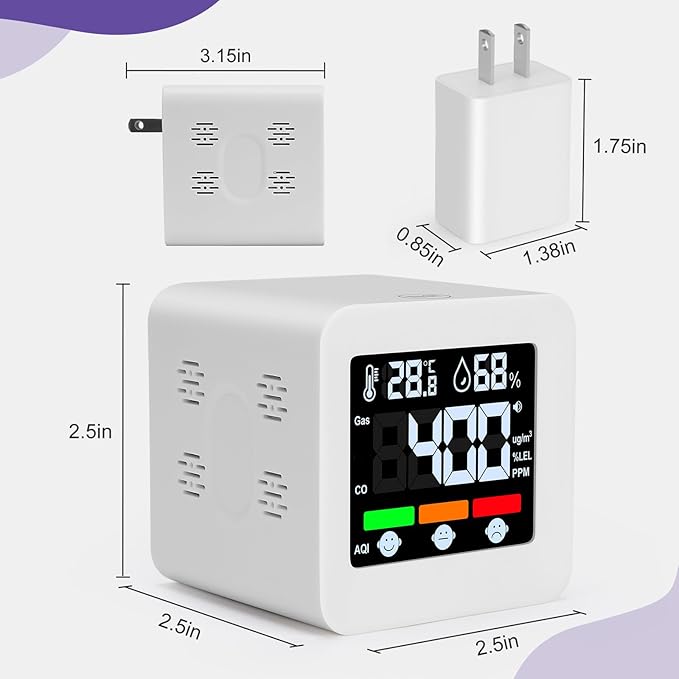 Plug-in 4-in-1 Gas & CO Detector with Temp/Humidity - Natural Gas, Propane & Methane Detector for Home, RV & Apartments (1, White-Voice Edition)