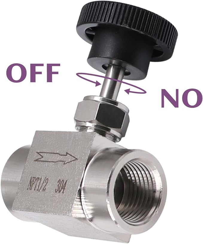 Stainless Steel Needle Valve NPT 1/2 Female Micro Flow Control Valve for Water/Oil/Gas, 1PC