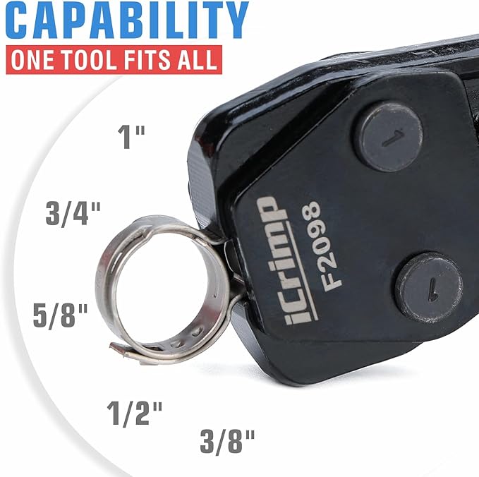 iCrimp 3/8 to 1 inch Cinch Clamp Crimping Tool Kit, With 1/2 inch Cinch Clamp Rings(20 Pack) and Brass Fittings(12 Pack), PEX Tubing Cutter