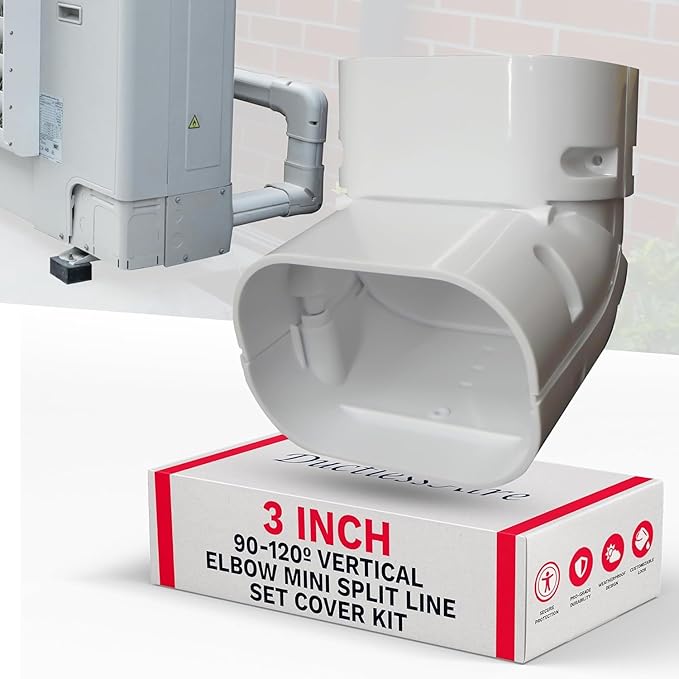 DuctlessAire Mini Split Line Set Cover - Lineset Covers for Mini Split Condenser, Central Air Systems, HVAC, Heat Pumps and More - Air Conditioner Unit Accessories (3" 90-120º Vertical Elbow)