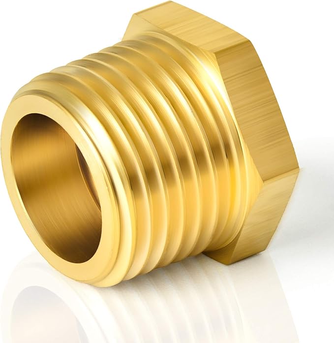 TAISHER 2PCS Brass Reducer Hex Bushing Threaded Pipe Fitting 3/4" NPT Male x 1/4" NPT Female Adapter