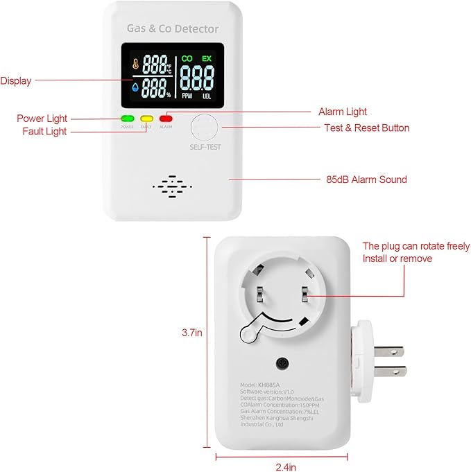 3 Packs Natural Gas & Carbon Monoxide Alarm,Combination Gas & Carbon Monoxide Detector,4-in-1 Real-time Display & Monitor,Plug in Propane Detector & CO Alarm for Home,RV,Apartment