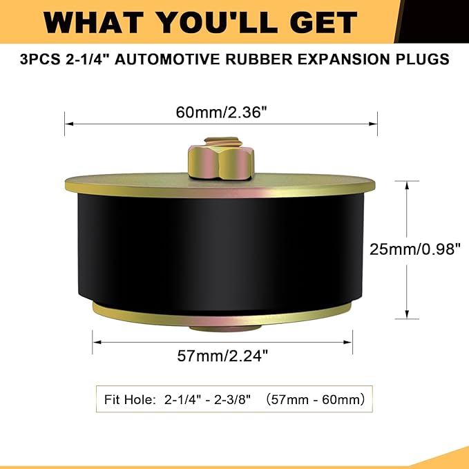 Siptenk 2-1/4" Freeze Rubber Expansion Plug 3 pcs, Automotive Rubber Expandable Freeze Plugs for Engine