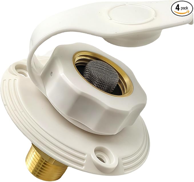 RV City Water Inlet with Check Valve - 3/4'' NH Female to 1/2" NPT Male, RV City Water Inlet for Camper, Trailer and Marine (White)