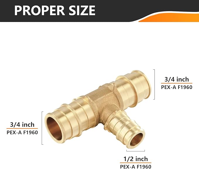 2-Pack HeSun PEX-A Fitting, 3/4"x3/4"x1/2" Expansion Tee, PEX Expansion Fitting Tee, ASTM F1960(PEX1960120-2)