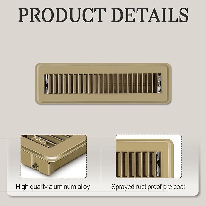 12 PCS Floor Vents Floor Registers 2x10 inch, Heavy Duty Metal Heat Air Vent Covers 2 X 10 with Rust Proof Finish for Home Office Wall Floor Registers Grilles & Vents (12, Brown, 2x10 Inches)
