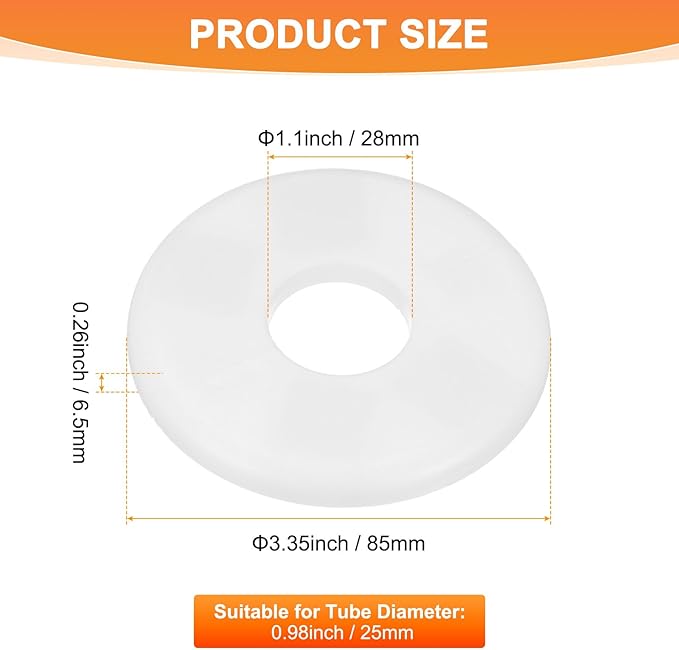 3-Pack Wall Split Flange, ABS Round Self-Adhesive Escutcheon Plate Cover Buckle for 25mm/0.98 in Dia Pipe Accessories/Floor/Ceiling, Plumbing Cover Plates [White,6.5mm/0.26in H]