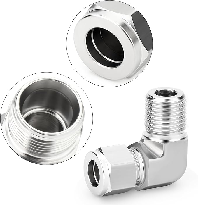 TAISHER 1PCS 316 Stainless Steel 90 Degree Compression Tube Pipe Fitting Connector, 3/8" Tube OD x 1/2" NPT Male Adapter
