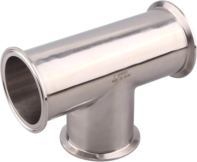 DERNORD Clamp Tee 3 Way Stainless Steel 304 Sanitary Fitting Fits 3" Ferrule Tri-clamp (Pipe OD 91mm)