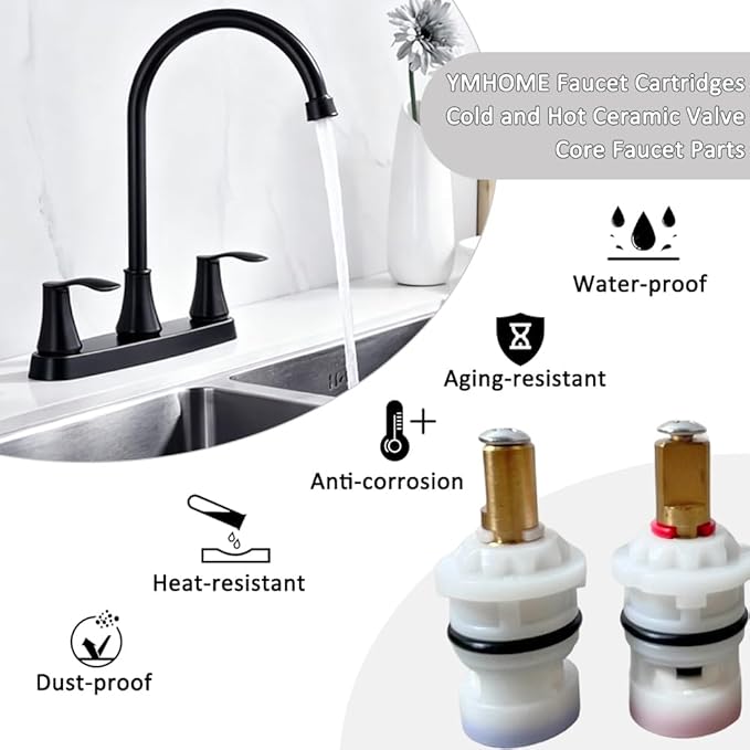9608020 Ceramic Stem Disc Faucet Cartridge Replacement for Pfister 9608020 9608060 48/143/149 Series Valve Cartridge (Hot & Cold Pair)