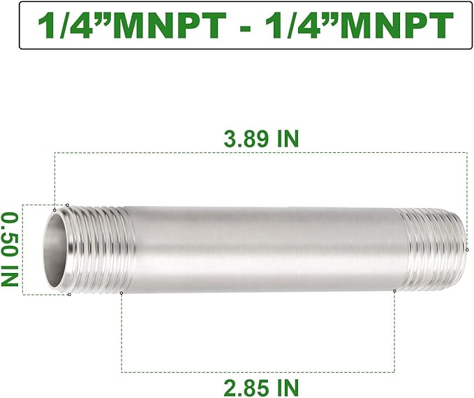 TAISHER 4PCS Stainless Steel Pipe Fittings, 1/4" NPT x 1/4" NPT Male Threaded, 4" Length Nipple Cast Pipe