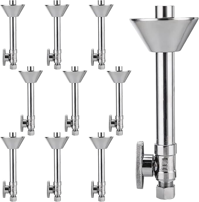 10-PCs HeSun Straight Stop Valve with 5-Inch Copper Sweat Tube Extension, 1/2" Sweat x 3/8" OD Compression Straight Stop, 1/4 Turn Shut Off Valve for Bathroom(VALVE146-10)