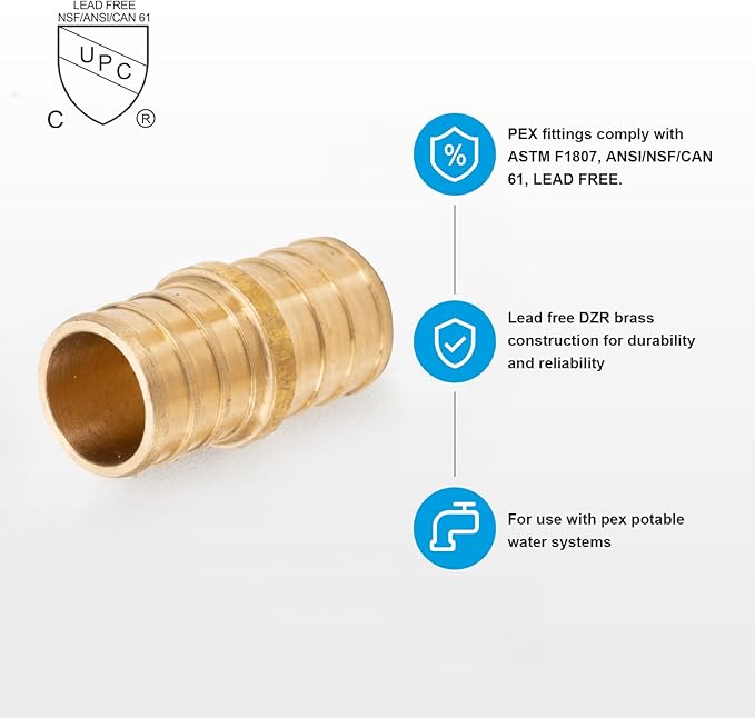 WMAXPFIT(15 Pack) 3/4 Inch PEX Coupling F1807, LF Brass crimp fitting for PEX-b pipe