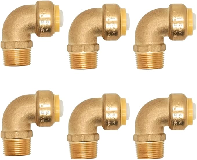 HQMPC 3/4" PEX Fittings No Lead Male PushFit Elbow 90-Degree - 6pcs 3/4" 90 Degree Elbow Push-to-Connect Plumbing Fitting for Copper, PEX, CPVC