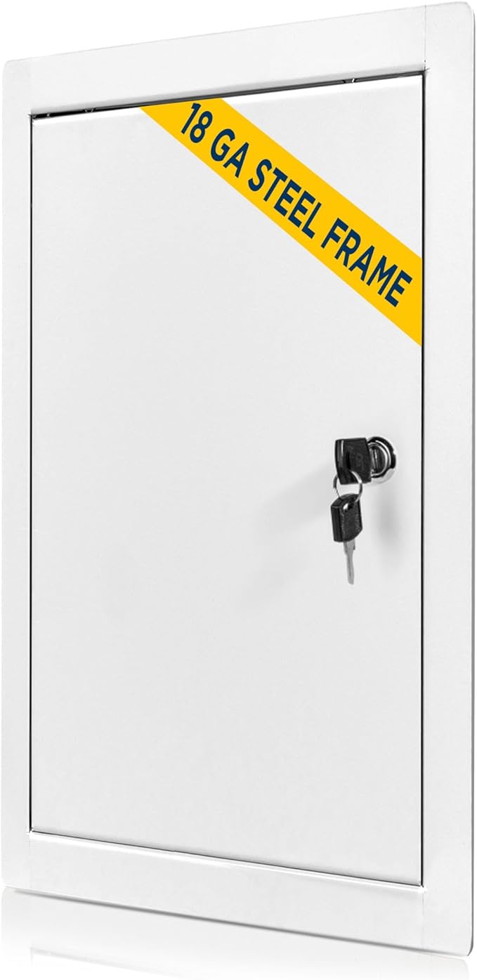 BOZZON Access Panel for Drywall 14 x 29 inch – Metal Door with Key Lock, 18 GA Steel Frame, Wall Hole Cover, Plumbing Access Door, White