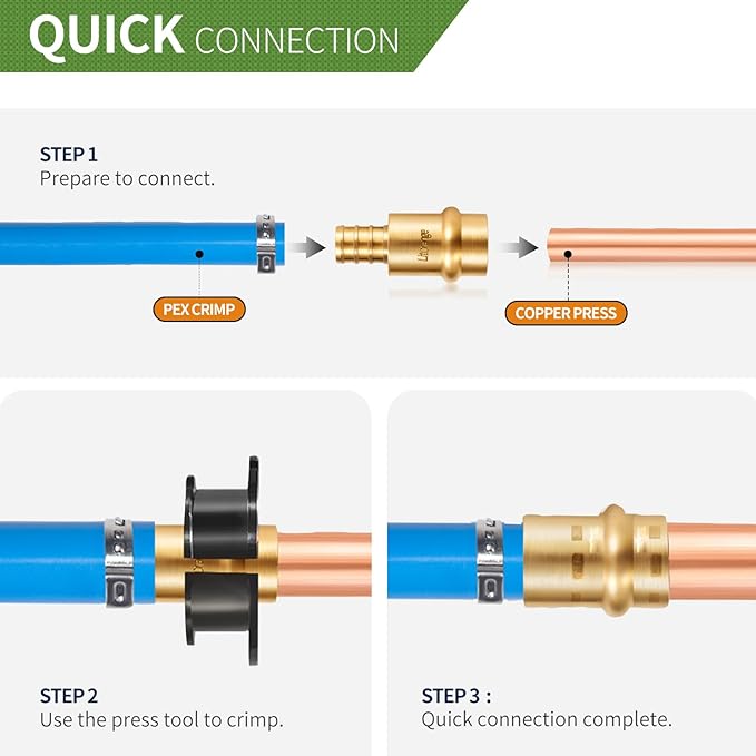 10 Pack Lead-Free 1/2" Copper to PEX Adapter, 1/2" Propress Fittings for Quick Connection of Copper Tube and PEX-B Pipe