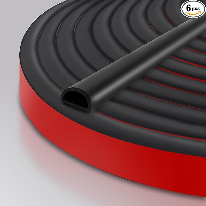 Silicone D Shape Weather Stripping Rubber Seal, 20FT Self Adhesive Weather Stripping for Boat, Auto, RV, Marine, Garage Doors/Window, W:1 in; H:1/2 in; 20Feet