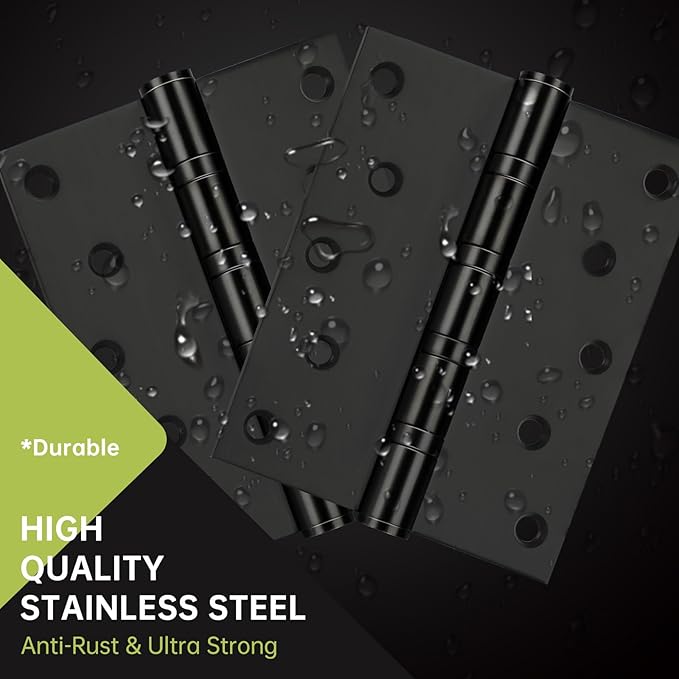 3-Pack Black Door Hinges, 5 Inch Heavy Duty Stainless Steel Hinge for Interior Exterior Doors, Max Loading 150LB, Matte Black Ball Bearing Hinges with Screws, Smooth and Quiet