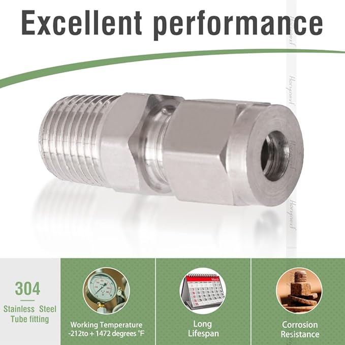 Stainless Steel 304 Compression Fitting to connect 1/4 inch OD tube x 1/4 NPT Male thread Coupler, for brass copper stainless steel tubing (2 pcs)