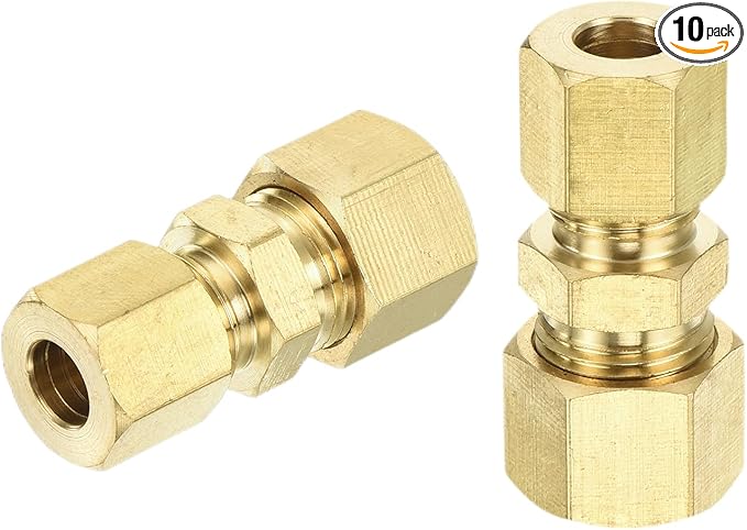 uxcell 10Pcs Brass Compression Tube Fitting, 5/16" Tube OD x 1/4" Tube OD Connector Straight Coupling Adapter Union Fittings